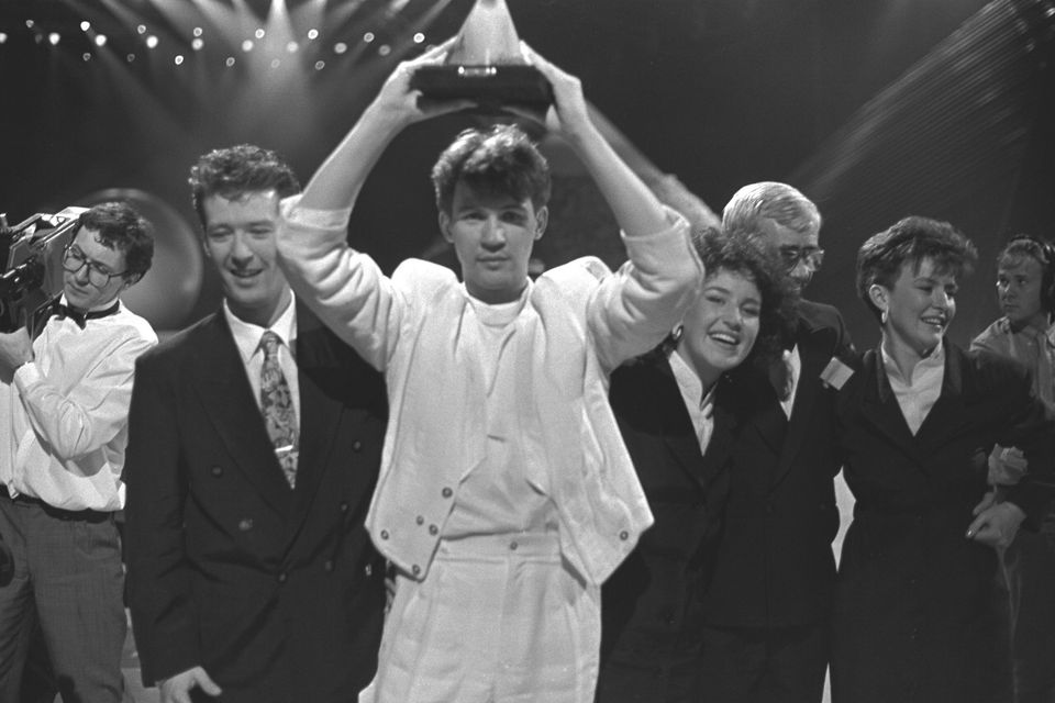 Johnny Logan celebrates his 1987 Eurovision victory